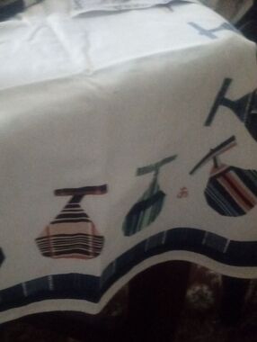 Gorgeous White Cotton Table Cloth With Patchwork Borders